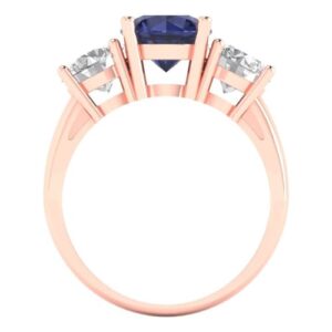 Clara Pucci 3.25 ct Round Cut 3 stone Genuine Simulated Blue Sapphire Engagement Promise Anniversary Bridal Ring 18K Rose Gold 4.5