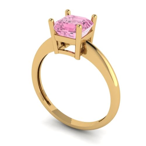 Clara Pucci 1.0 ct Asscher Cut Solitaire Pink Simulated Diamond Engagement Bridal Promise Anniversary Ring 18K Yellow Gold Size 9.5