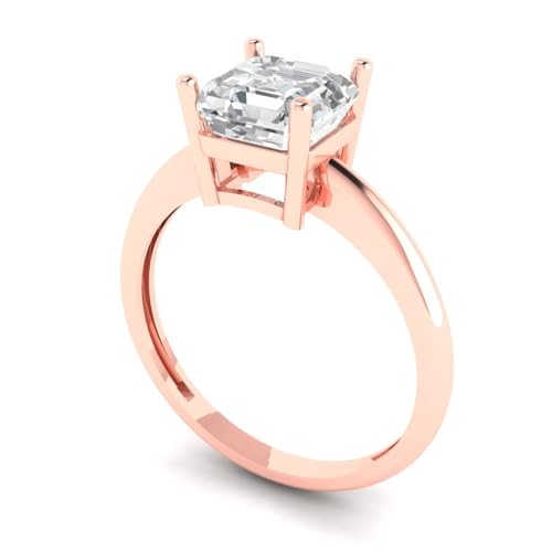 Clara Pucci 1.50 ct Asscher Cut Solitaire Moissanite Engagement Wedding Bridal Promise Anniversary Ring 18K Rose Gold Size 5.75