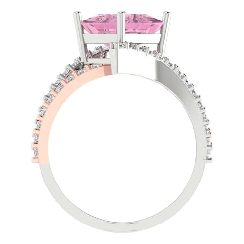 Clara Pucci 2.45ct Princess Cut Solitaire Genuine Pink Simulated Diamond Engagement Promise Anniversary Bridal Ring 18K 2tone Gold 6.75