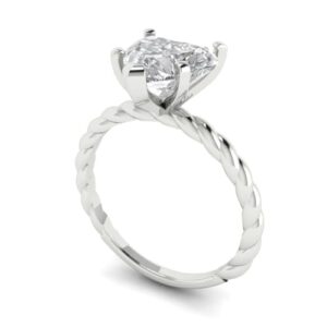 Clara Pucci 2ct Heart Cut Solitaire Rope Twisted Knot Moissanite 5-Prong Engagement Bridal Promise Anniversary Ring 18K White Gold 5.25