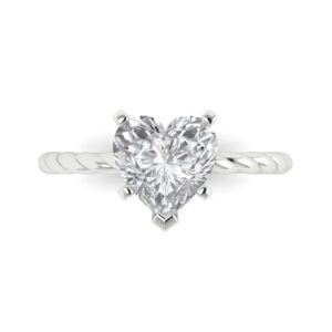 Clara Pucci 2ct Heart Cut Solitaire Rope Twisted Knot Moissanite 5-Prong Engagement Bridal Promise Anniversary Ring 18K White Gold 5.25