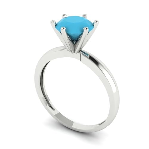 Clara Pucci 1.50 ct Round Cut Solitaire Simulated Turquoise Engagement Wedding Bridal Promise Anniversary Ring 18K white Gold Size 3.75