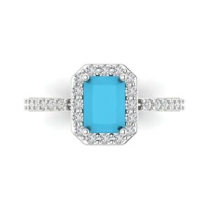 clara pucci 2.07 ct emerald cut solitaire halo genuine simulated turquoise engagement promise anniversary bridal ring 18k white gold 10.5