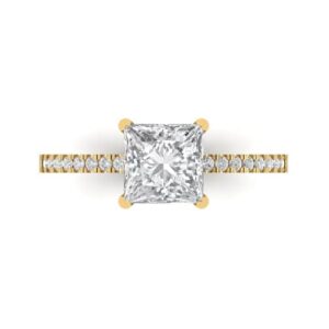 Clara Pucci 1.66 ct Princess Cut Solitaire W/Accent Genuine Moissanite Wedding Promise Anniversary Bridal Ring 18K Yellow Gold Size 6.5