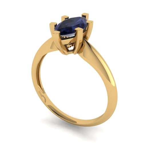 Clara Pucci 1.0 ct Marquise Cut Solitaire Simulated Blue Sapphire Engagement Bridal Promise Anniversary Ring 18K Yellow Gold Size 5.5