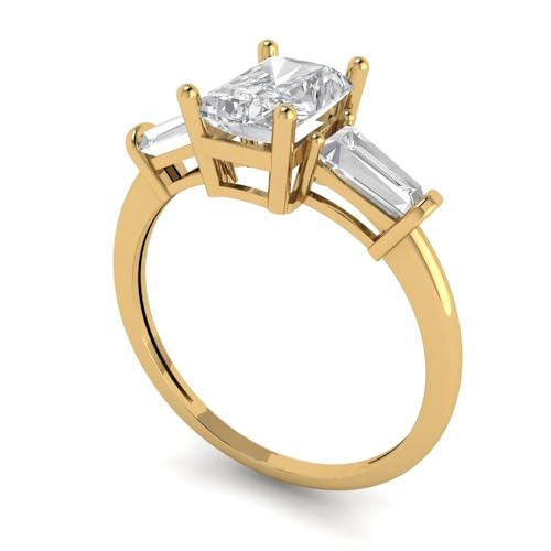 Clara Pucci 2.0 Carat Emerald cut 3 stone Solitaire with Accent Genuine Moissanite Wedding Promise Anniversary Bridal Ring 18K Yellow Gold 8.25