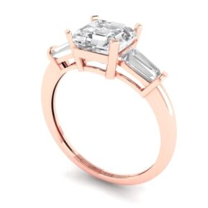 1.62 ct Sq Emerald cut 3 stone Solitaire Genuine Moissanite Engagement Promise Anniversary Bridal Ring 18K Rose Gold 5.5