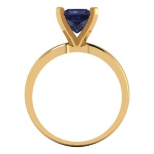 Clara Pucci 1.5 ct Princess Cut Solitaire Simulated Blue Sapphire Engagement Bridal Promise Anniversary Ring 18K Yellow Gold Size 5.25