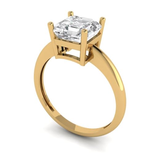 Clara Pucci 2.0 ct Asscher Cut Solitaire Moissanite Engagement Wedding Bridal Promise Anniversary Ring 18K Yellow Gold Size 8