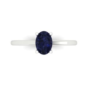 Clara Pucci 1.0 ct Oval Cut Solitaire Simulated Blue Sapphire Engagement Bridal Promise Anniversary Ring 18K White Gold Size 7.25