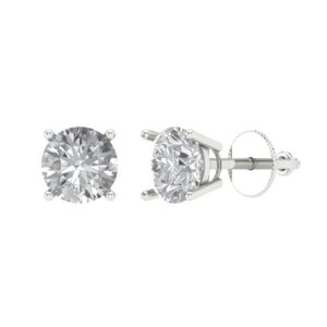 Clara Pucci 1.0 ct Brilliant Round Cut Solitaire Genuine VVS1 Moissanite Pair of Stud Earrings Solid 18K White Gold Screw Back