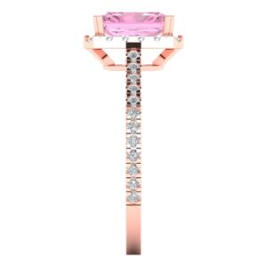 Clara Pucci 1.98 ct Emerald Cut Solitaire Halo Genuine Pink Simulated Diamond Engagement Promise Anniversary Bridal Ring 18K Rose Gold 7