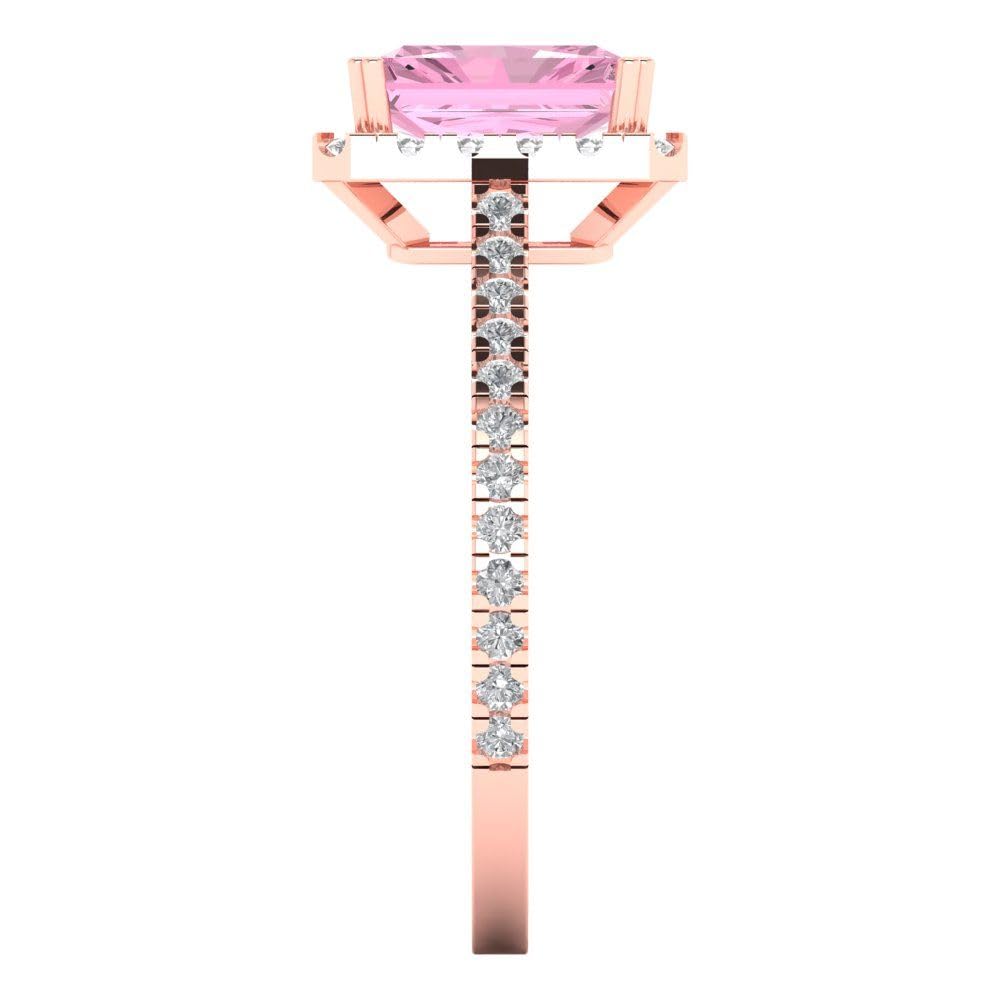 Clara Pucci 1.98 ct Emerald Cut Solitaire Halo Genuine Pink Simulated Diamond Engagement Promise Anniversary Bridal Ring 18K Rose Gold 7