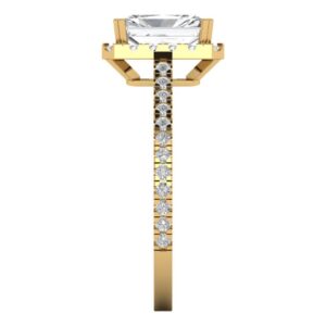 Clara Pucci 2.08 ct Emerald Cut Solitaire W/Accent Halo Moissanite Statement Art Deco Bridal Wedding ring 18K Yellow Gold Size 5.75