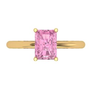 Clara Pucci 1.75ct Radiant Cut Solitaire Pink Simulated Diamond Engagement Bridal Promise Anniversary Ring 18K Yellow Gold Size 7.5