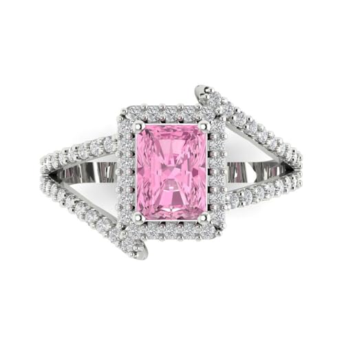 Clara Pucci 2.10 ct Emerald Cut Solitaire Halo Genuine Pink Simulated Diamond Engagement Promise Anniversary Bridal Ring 18K White Gold 5