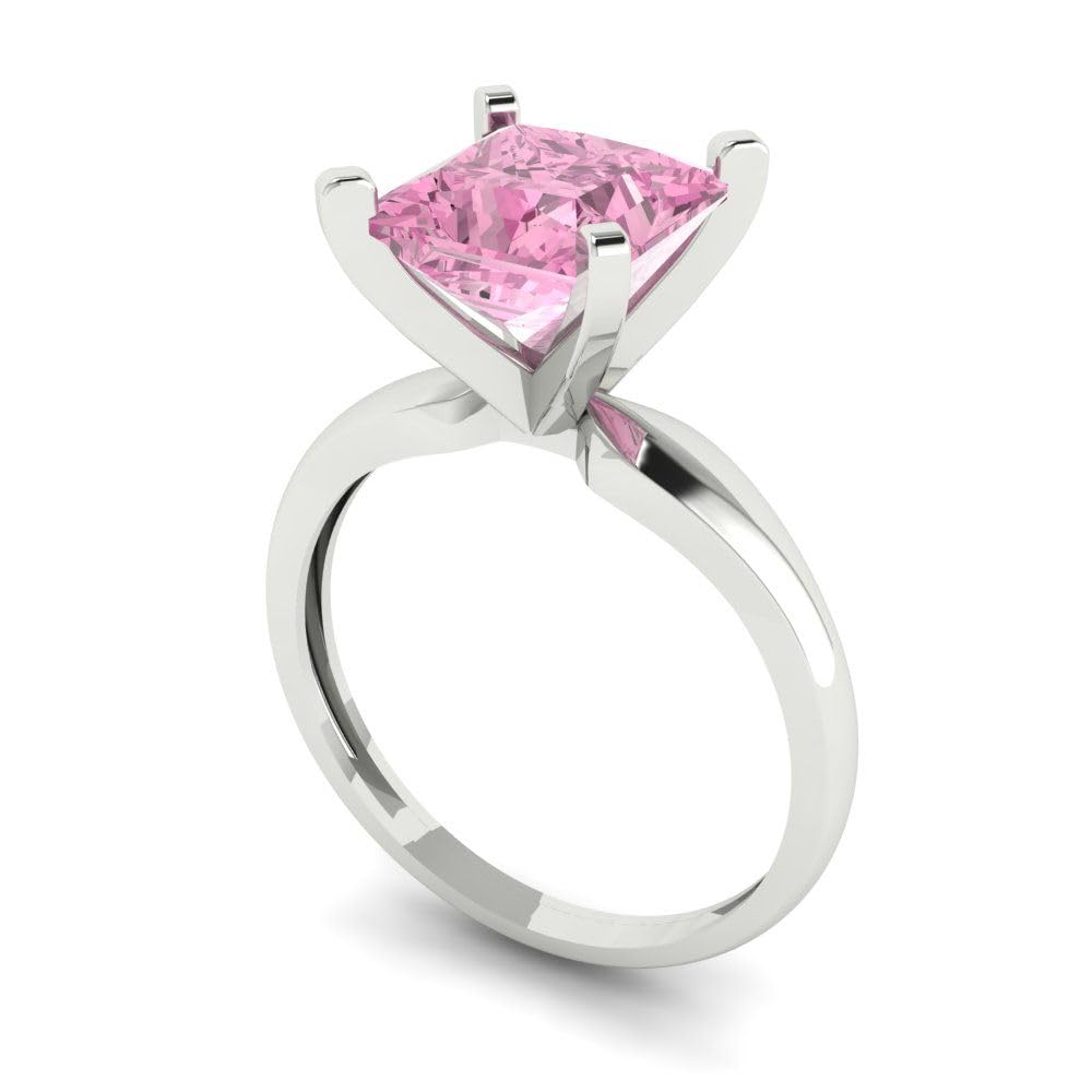 Clara Pucci 2.50ct Princess Cut Solitaire Pink Simulated Diamond Excellent Engagement Bridal Promise Anniversary Ring 18K White Gold 5