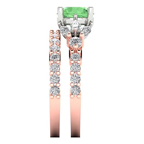 Clara Pucci 2.82 ct Round cut Solitaire 3 stone Green Simulated Diamond Art Deco Statement Wedding Ring Band Set 18K Rose White Gold 6.75