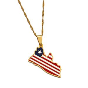 Hafrita Liberia Country Map Flag Pendant Necklaces Gold Liberian Maps Necklace