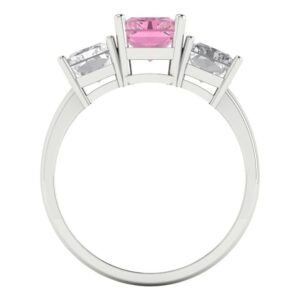 Clara Pucci 4.0 ct Emerald Cut 3 Stone Solitaire Pink Simulated Diamond Engagement Promise Anniversary Bridal Ring 18K White Gold 8.75