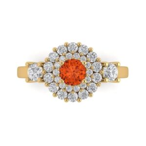 Clara Pucci 1.12 ct Round Cut Halo Solitaire Genuine Red Simulated Diamond Engagement Promise Anniversary Bridal Ring 18K Yellow Gold 3.5