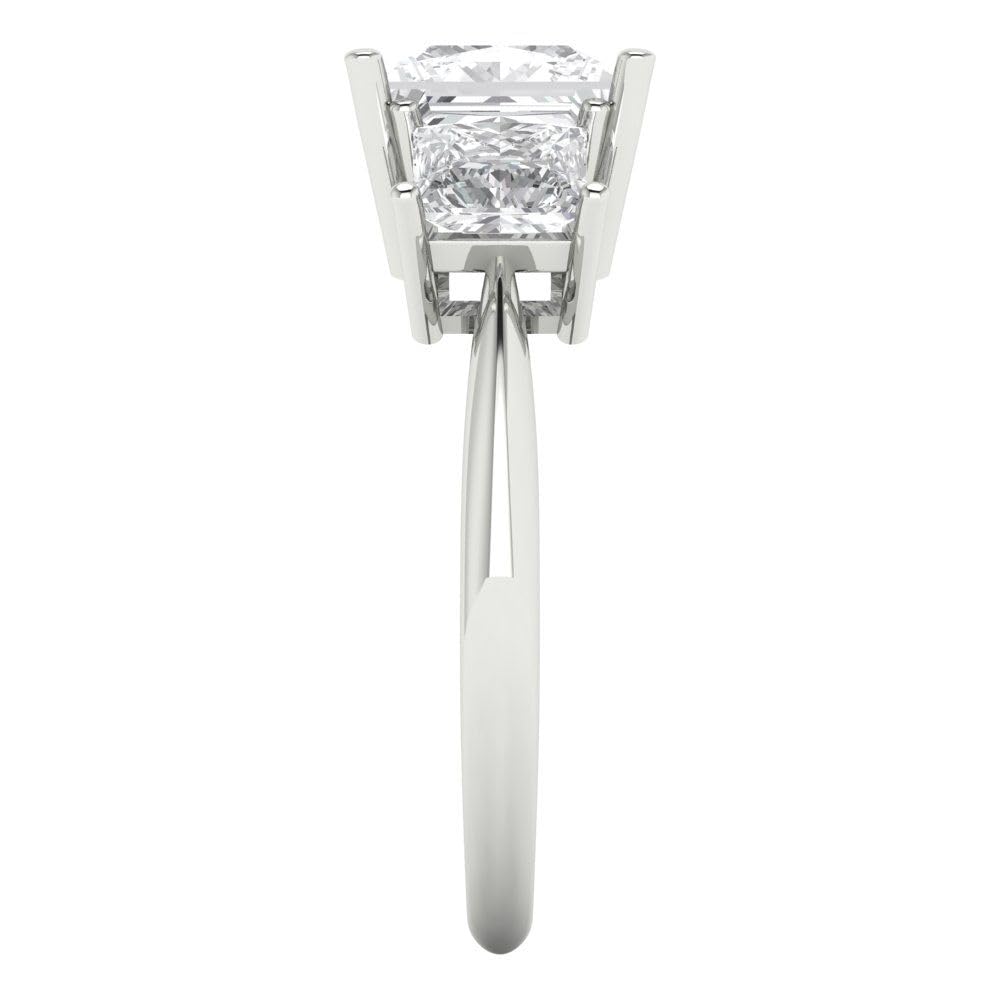 Clara Pucci 3.1 ct Princess Cut 3 Stone Solitaire W/Accent Moissanite Art Deco Bridal Wedding Statement ring 18K White Gold Size 7.5