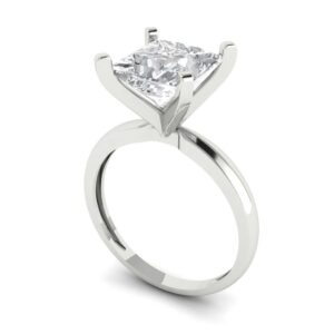 Clara Pucci 3.0 ct Princess Cut Solitaire Moissanite Engagement Wedding Bridal Promise Anniversary Ring 18K White Gold Size 7.25