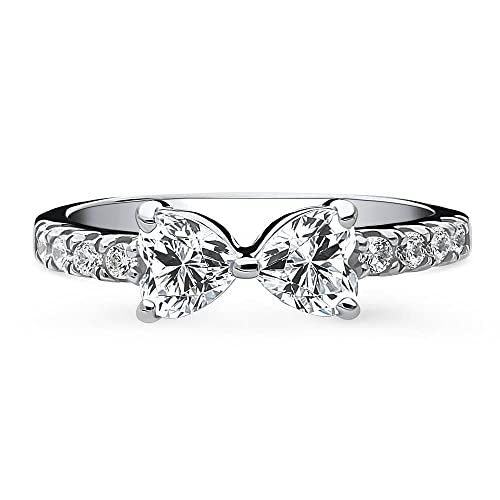 BERRICLE Sterling Silver Bow Tie Cubic Zirconia CZ Heart Fashion Ring for Women, Rhodium Plated Size 7