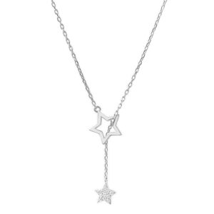 Crystal Star Lariat Y Pendant Necklace for Women 925 Sterling Silver Fashion Dainty CZ Lucky Stars Drop Choker Hypoallergenic Jewelry Christmas Valentine Holiday Gift