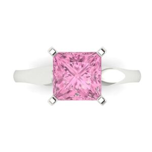 Clara Pucci 2.50ct Princess Cut Solitaire Pink Simulated Diamond Excellent Engagement Bridal Promise Anniversary Ring 18K White Gold 5