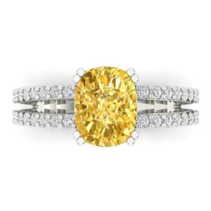 Clara Pucci 3.50 ct Cushion Cut Solitaire Genuine Yellow Simulated Diamond Engagement Promise Anniversary Bridal Ring 18K White Gold 9.25