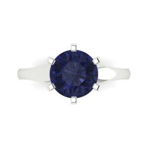 Clara Pucci 2.50ct Round Cut Solitaire Simulated Blue Sapphire Engagement Bridal Promise Anniversary Ring in 18K White Gold 6.25