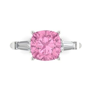 Clara Pucci 3.50ct Cushion cut 3 stone Solitaire Pink Simulated Diamond Engagement Promise Anniversary Bridal Ring 18K White Gold 9.75