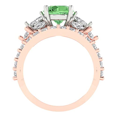 Clara Pucci 2.82 ct Round cut Solitaire 3 stone Green Simulated Diamond Art Deco Statement Wedding Ring Band Set 18K Rose White Gold 6.75