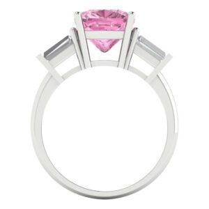 Clara Pucci 3.50ct Cushion cut 3 stone Solitaire Pink Simulated Diamond Engagement Promise Anniversary Bridal Ring 18K White Gold 9.75