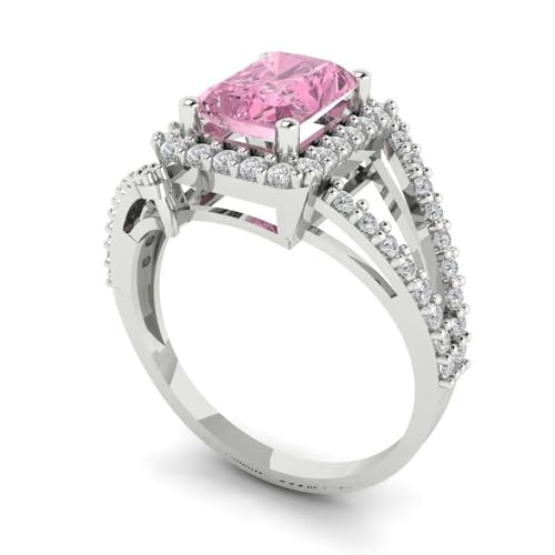 Clara Pucci 2.10 ct Emerald Cut Solitaire Halo Genuine Pink Simulated Diamond Engagement Promise Anniversary Bridal Ring 18K White Gold 5