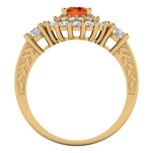 Clara Pucci 1.12 ct Round Cut Halo Solitaire Genuine Red Simulated Diamond Engagement Promise Anniversary Bridal Ring 18K Yellow Gold 3.5