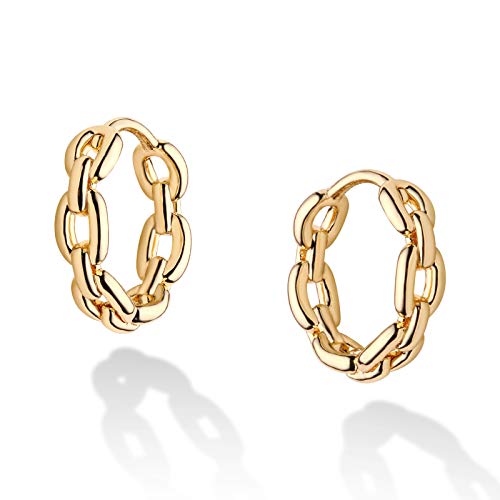 WEARON Gold Hoop Earrings for Women 14K Plated Gold Huggie Earrings for Women Personality Simplicity Twisted Chain Hoop Earrings Jewelry