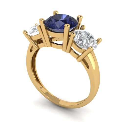 Clara Pucci 3.25 ct Round Cut 3 stone Genuine Simulated Blue Sapphire Engagement Promise Anniversary Bridal Ring 18K Yellow Gold 4.5