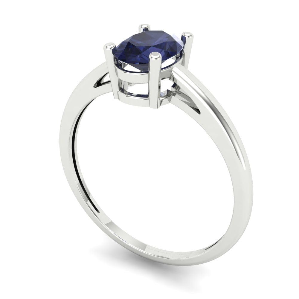 Clara Pucci 1.0 ct Oval Cut Solitaire Simulated Blue Sapphire Engagement Bridal Promise Anniversary Ring 18K White Gold Size 7.25