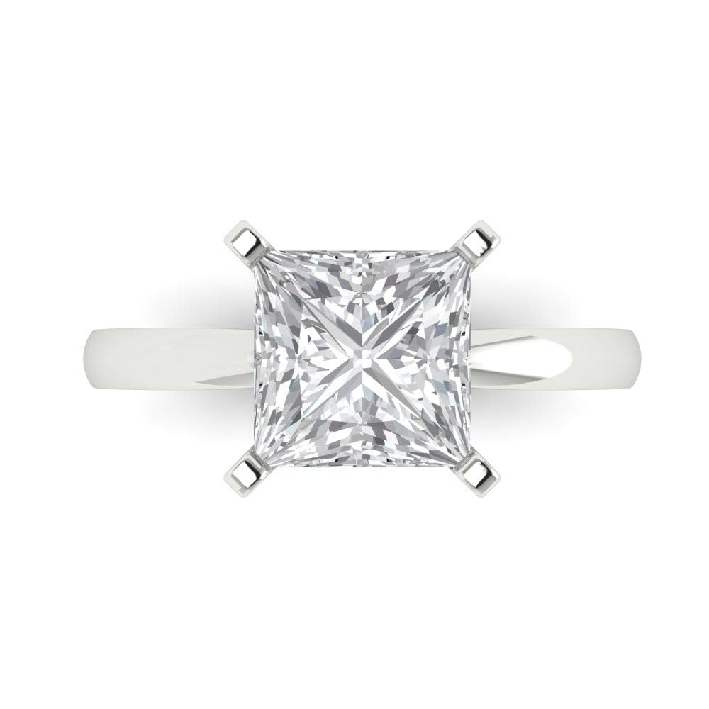 Clara Pucci 3.0 ct Princess Cut Solitaire Moissanite Engagement Wedding Bridal Promise Anniversary Ring 18K White Gold Size 7.25