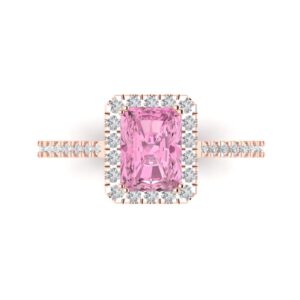 Clara Pucci 1.98 ct Emerald Cut Solitaire Halo Genuine Pink Simulated Diamond Engagement Promise Anniversary Bridal Ring 18K Rose Gold 7