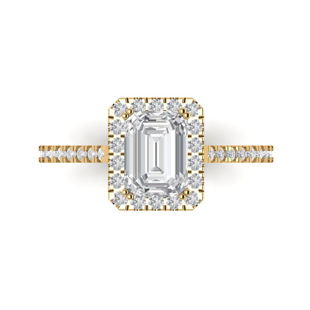 Clara Pucci 2.08 ct Emerald Cut Solitaire W/Accent Halo Moissanite Statement Art Deco Bridal Wedding ring 18K Yellow Gold Size 5.75