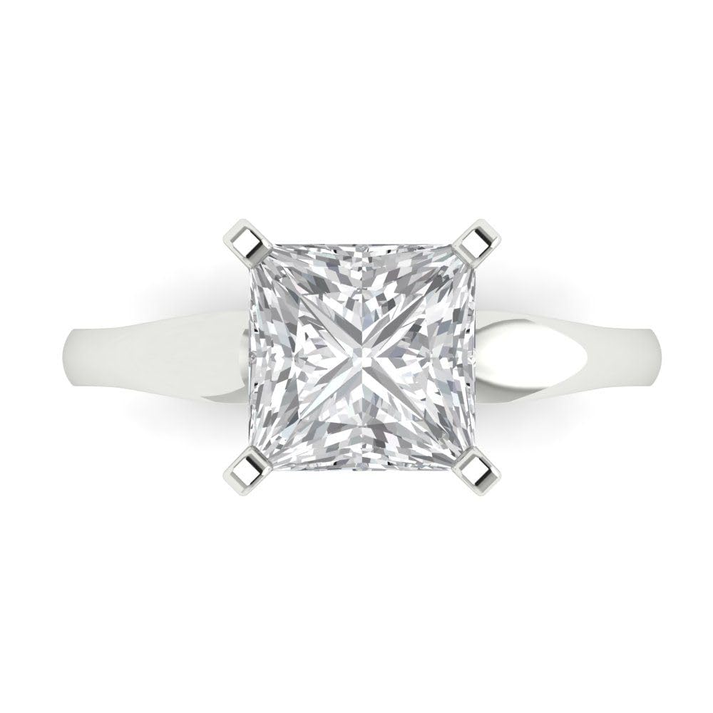 Clara Pucci 2.50ct Princess Cut Solitaire Moissanite Excellent Engagement Bridal Promise Anniversary Ring 18K White Gold Size 6.5