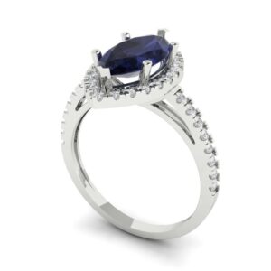 Clara Pucci 2.38ct Marquise Cut Solitaire Halo Genuine Simulated Blue Sapphire Engagement Promise Anniversary Bridal Ring 18K White Gold