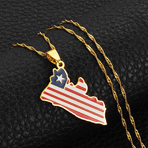 Hafrita Liberia Country Map Flag Pendant Necklaces Gold Liberian Maps Necklace