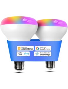 meross smart light bulb, br30 flood wifi led bulbs compatible with apple home, alexa, google assistant & smartthings, dimmable e26 multicolor 2700k-6500k rgbcw, 1300 lumens 100w equivalent, 2 pack