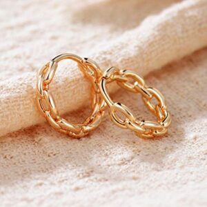 WEARON Gold Hoop Earrings for Women 14K Plated Gold Huggie Earrings for Women Personality Simplicity Twisted Chain Hoop Earrings Jewelry