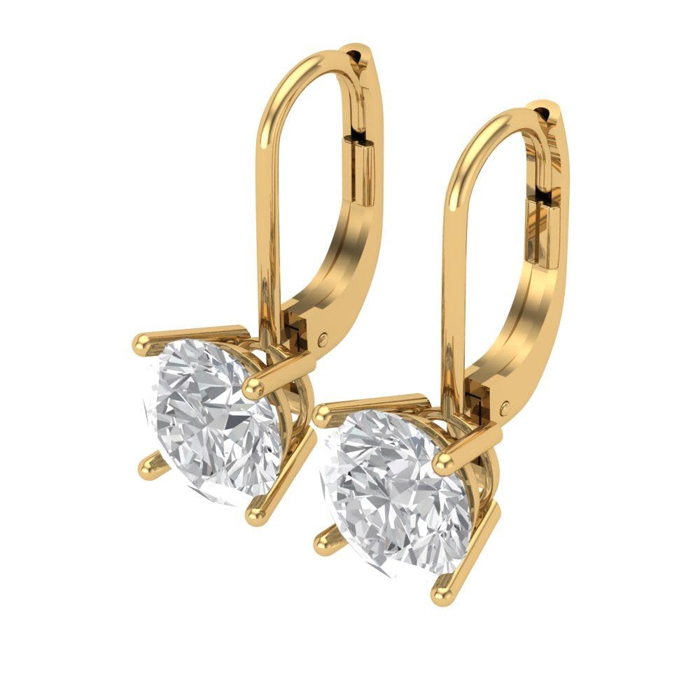 Clara Pucci 3.1 ct Brilliant Round Cut Solitaire VVS1 Moissanite Pair of Lever back Drop Dangle Earrings Solid 18K Yellow Gold